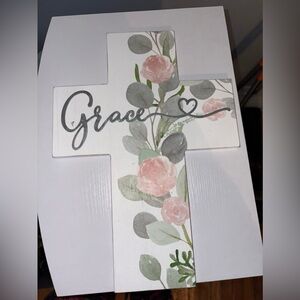 Hobby Lobby Floral Cross Decor - White, Pink, Green